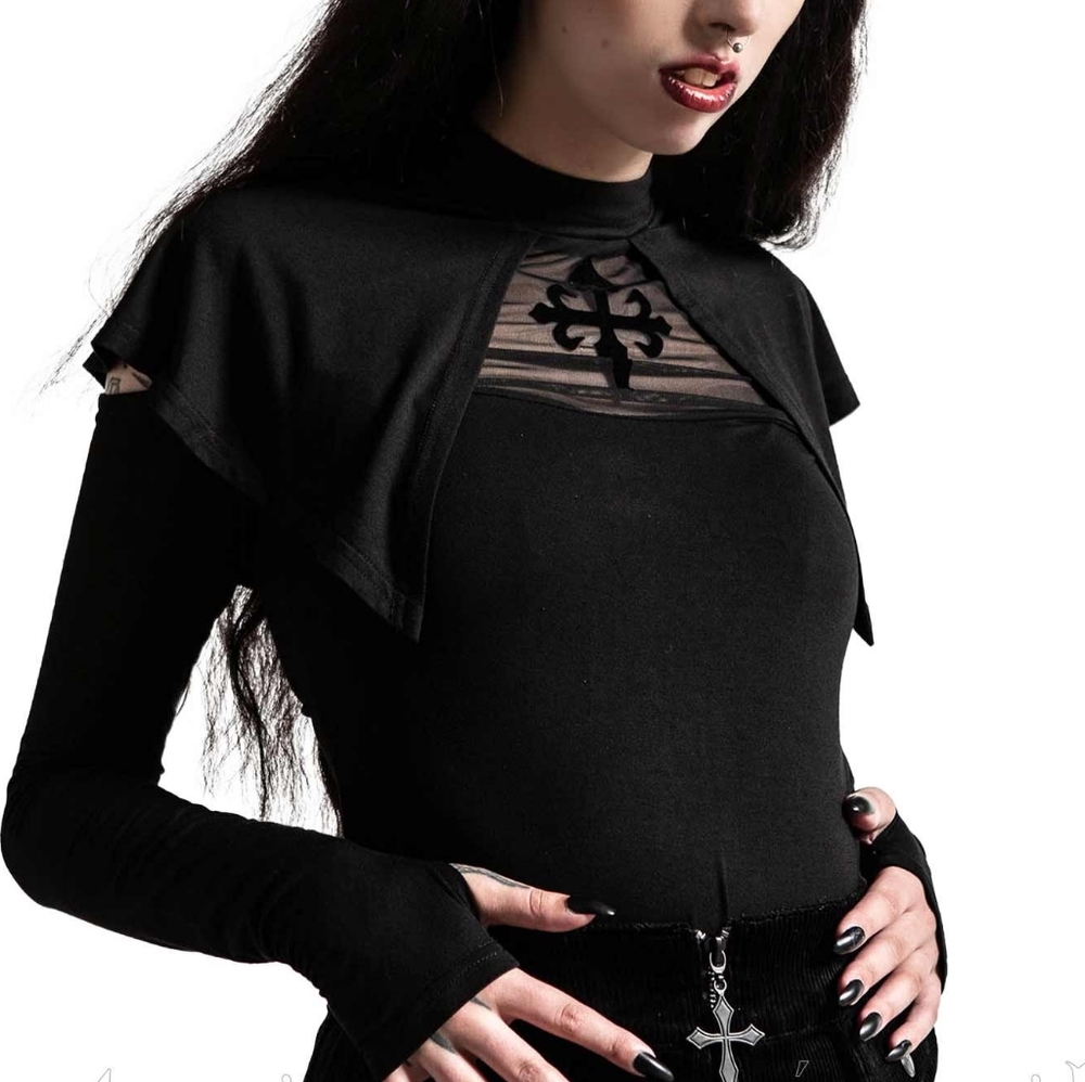 Killstar tops 2 for 1 AYSLING CAPE TOP and Laverna Cross Cut Out Elbow Mesh